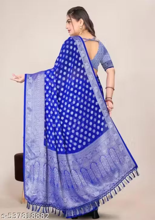 Georgette Silver Buti Silk Saree with Zalar and Siroski