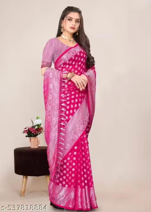 Georgette Silver Buti Silk Saree with Zalar and Siroski