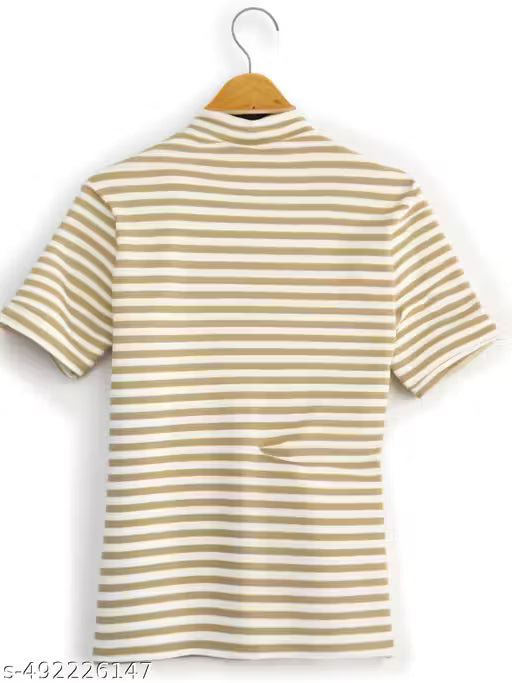 Mack jonney Men's Horizontal Stripes Regular Polo Cream Tshirts