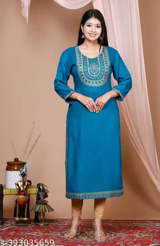 Women Embroidered Straight Kurta