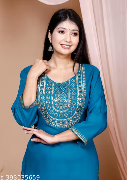 Women Embroidered Straight Kurta