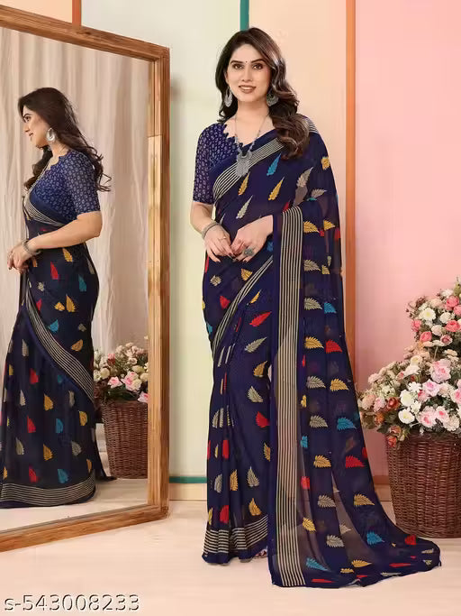 Daily Wear Printed Georgette Saree with Blouse Piece