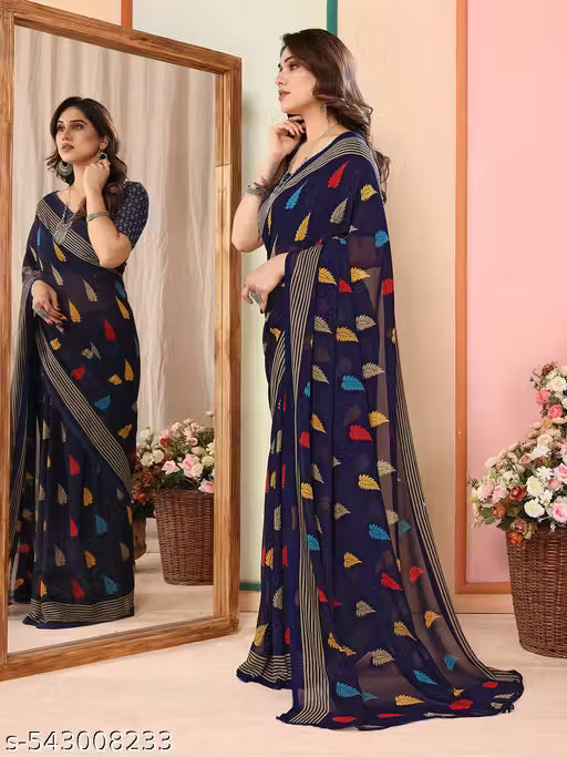Daily Wear Printed Georgette Saree with Blouse Piece