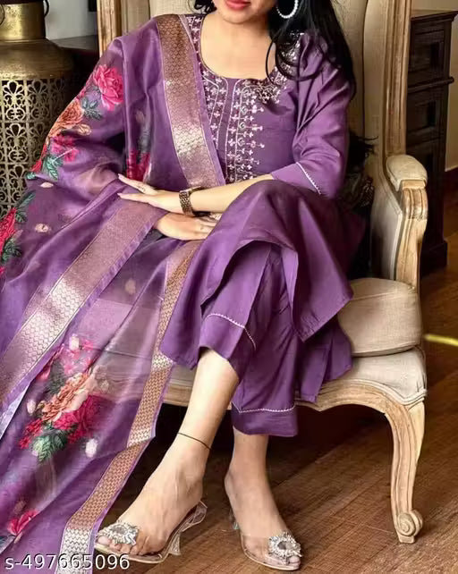 Fancy Reyon Slub Kurta Set With Dupatta A line kurti purple kurti pant with bottom wear Reyon slub Kurti Reyon kurti