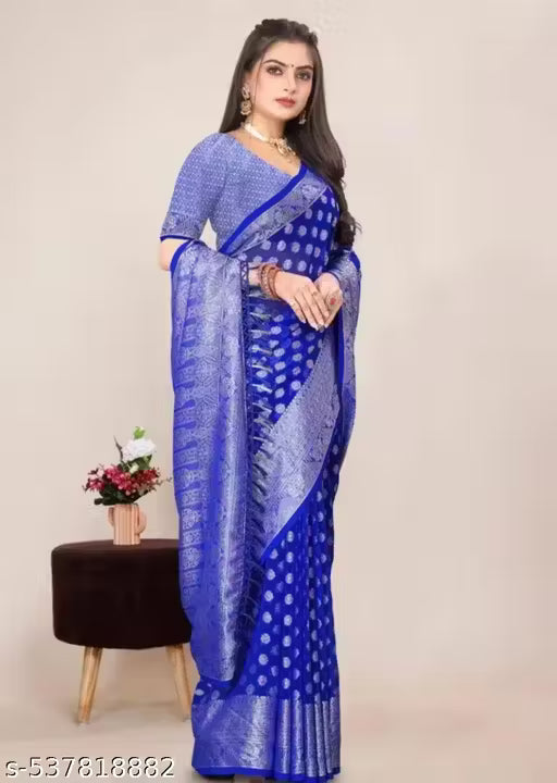 Georgette Silver Buti Silk Saree with Zalar and Siroski