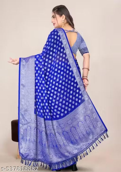 Georgette Silver Buti Silk Saree with Zalar and Siroski