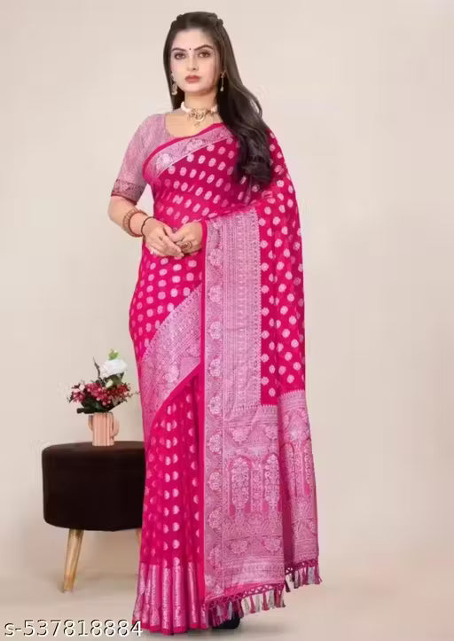Georgette Silver Buti Silk Saree with Zalar and Siroski