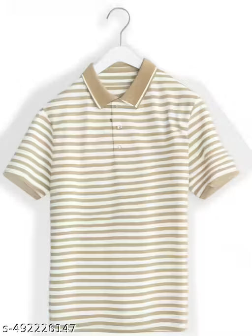 Mack jonney Men's Horizontal Stripes Regular Polo Cream Tshirts