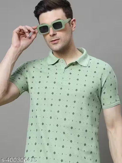 Men's Printed Half Sleeves Polo Neck T-shirt