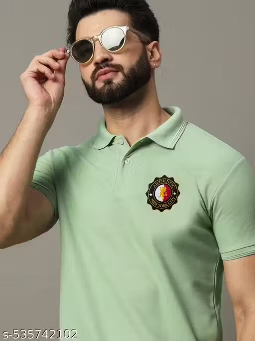 Austin Wood Men's Half Sleeves Polo Neck Striper T-shirt