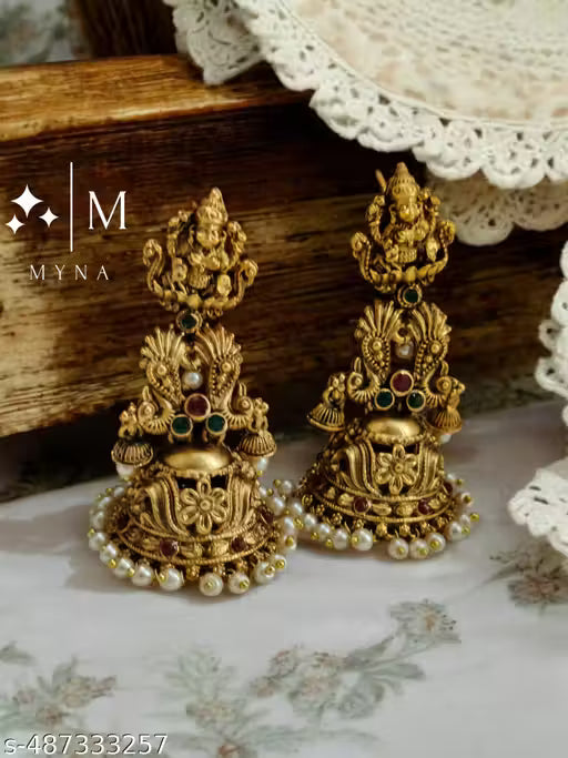 Myna jewellery premium quality temple finish heavy jumka with push pack