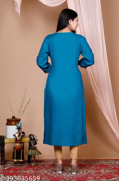 Women Embroidered Straight Kurta