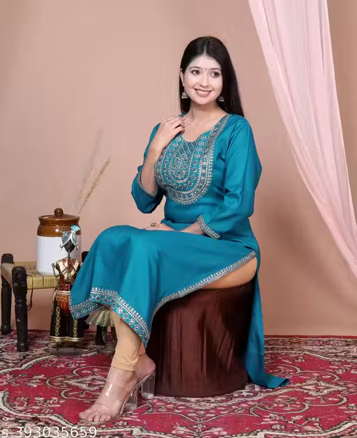 Women Embroidered Straight Kurta
